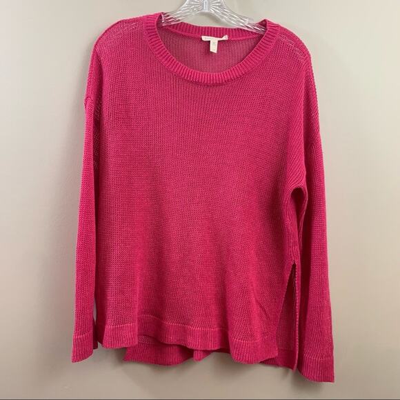 Eileen Fisher Pink Open Knit Split Sides Scoop Neck Sweater - Picture 1 of 5